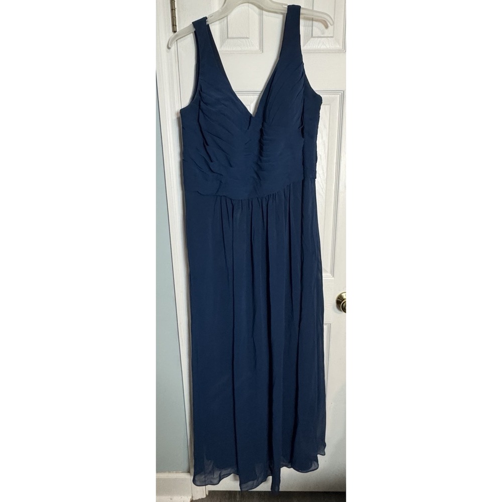 NWT Kanali K Blue Formal Dress Gown Ruffles Button Back V-neck Built In Cups, 26